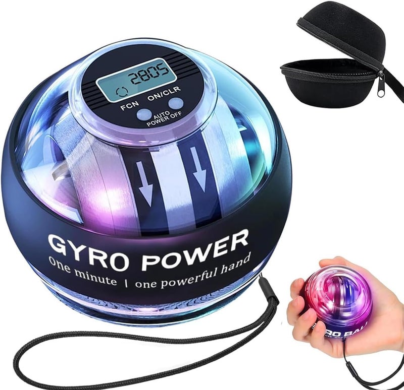 SUMMERLANGUAGE Wrist Power Gyro Ball with Counter, Curaball Torque Ball Hand Exerciser Grip Strength Trainer, Auto-Start Colorful LED Lighting (Black-Colorful Light with Counter) - Image 1